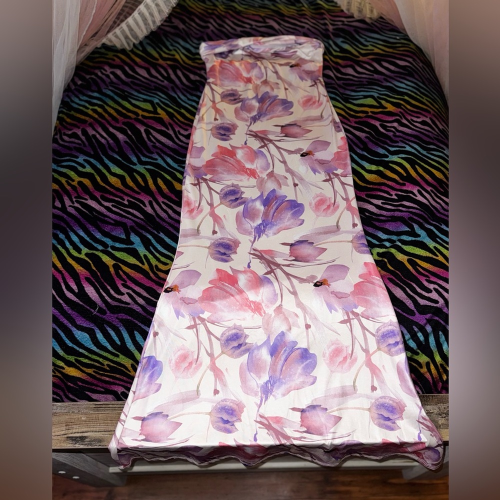 Floral Satin Mermaid Hem tube dress